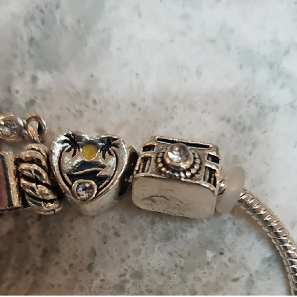 Silver Charm Bracelet with Nautical and Love Charms